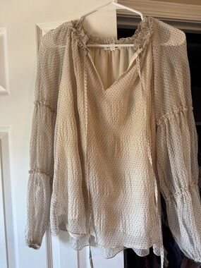 Blu Pepper Cream Polka Dot Peasant Blouse